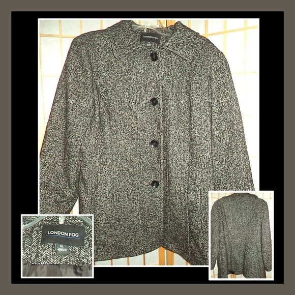 London Fog Jackets & Blazers - LONDON FOG JACKET BLACK BUTTON UP BLAZER DRESS COAT WOOL BLEND-WOMENS SIZE XL